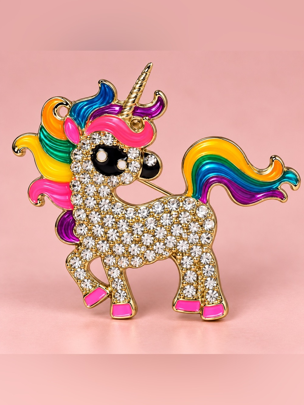 Sparkling Rainbow Unicorn Kids Brooch - Pink & Multicolor
